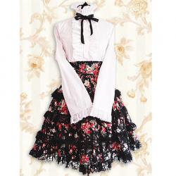 Amanda99 Pink Lolita Blouse And Black Floral Lolita Skirt