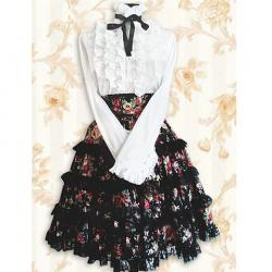 Amanda99 White Lolita Blouse And Black Floral Lolita Skirt