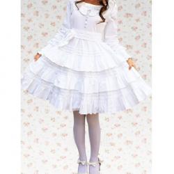 Amanda99 White Long Sleeves Ruffles Cotton Lolita Dress