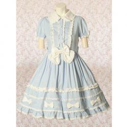 Amanda99 Light Blue Short Sleeves Bow Cotton Lolita Dress