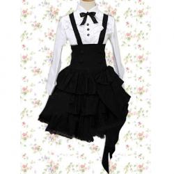 Amanda99 White Long Sleeves Blouse And Black Ruffles Lolita Skirt