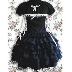 Amanda99 Black Short Sleeves Ruffles Lace Lolita Dress