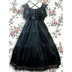 Amanda99 Black Lace Trim Cotton Lolita Dress