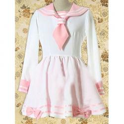 Amanda99 Pink And White Sailor Bow Cotton Lolita Dress
