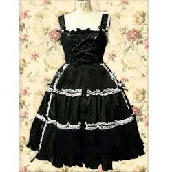 Amanda99 Black Front Ties Lace Sleeveless Lolita Dress