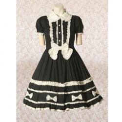 Amanda99 Black Short Sleeves Bow Cotton Lolita Dress