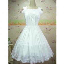 Amanda99 White Sleeveless Ruffles Cotton Lolita Dress