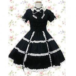 Amanda99 Black Lace Bow Short Sleeves Gothic Lolita Dress
