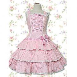 Amanda99 Pink Lace Front Ties Bow Lolita Dress