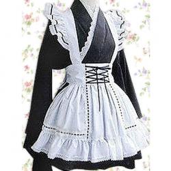 Amanda99 Black Long Sleeves Lace Hem Cotton Lolita Dress