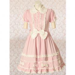 Amanda99 Pink Short Sleeves Bow Cotton Lolita Dress