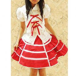 Amanda99 White Puff Short Sleeves Lolita Blouse And Red Lolita Skirt