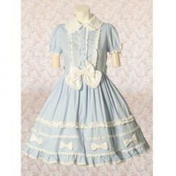 Amanda99 Light Blue Short Sleeves Bow Cotton Lolita Dress