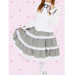 Amanda99 White Long Sleeves Blouse And Check Cloth Lace Lolita Skirt
