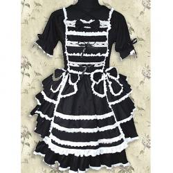 Amanda99 Black Short Sleeves Ruffles Lace Lolita Dress
