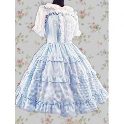 Amanda99 Blue Sleeveless Whtie Lace Lolita Dress