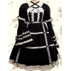 Amanda99 Black Long Sleeves Lace Cotton Lolita Dress