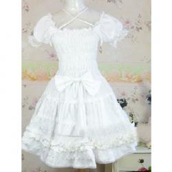 Amanda99 White Shirred Ruffles Lolita Dress