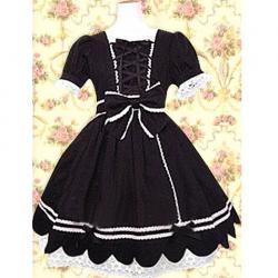 Amanda99 Black Front Ties Short Sleeves Lolita Dress