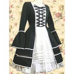 Amanda99 Black And White Long Sleeves Cotton Lolita Dress