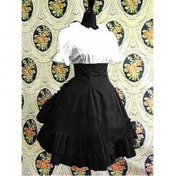 Amanda99 White Short Sleeves Blouse And Black Cotton Lolita Skirt