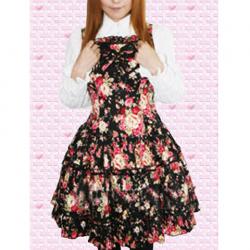 Amanda99 White Long Sleeves Blouse And Floral Cotton Lolita Skirt