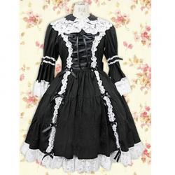 Amanda99 Black Long Sleeves Lace Cotton Lolita Dress