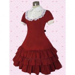 Amanda99 Red Short Sleeves Ruffles Cotton Lolita Dress