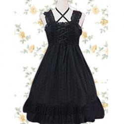 Amanda99 Black Lace Bandage Cotton Lolita Dress
