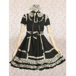 Amanda99 Black Short Sleeves Lace Cotton Lolita Dress
