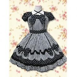 Amanda99 Black Short Sleeves Bow Cotton Lolita Dress