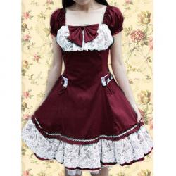 Amanda99 Red Short Sleeves Cotton Lolita Dress