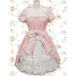 Amanda99 Pink Short Sleeves Bow Ruffles Cotton Lolita Dress