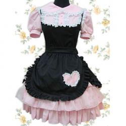 Amanda99 Pink And Black Lace Ruffles Lolita Dress