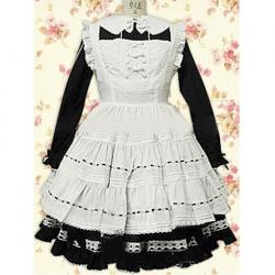 Amanda99 Long Sleeves White And Black Cotton Lolita Dress