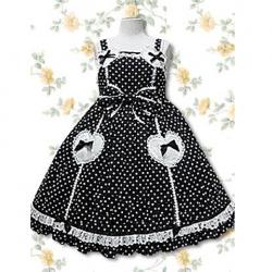 Amanda99 Black Sleeveless Lace Bow Applique Cotton Lolita Dress