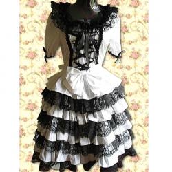 Amanda99 White And Black Lace Ruffles Lolita Dress