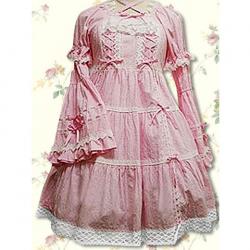 Amanda99 Pink Long Sleeves Lace Cotton Lolita Dress