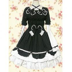 Amanda99 Black And White Bow Long Sleeves Cotton Lolita Dress