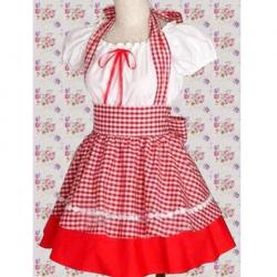 Amanda99 White Short Sleeves Blouse And Red Checked Cloth Lolita Skirt