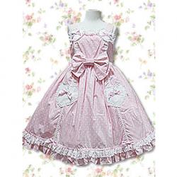 Amanda99 Pink Sleeveless Lace Bow Applique Cotton Lolita Dress