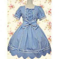 Amanda99 Blue Lace Bow Front Ties Lolita Dress