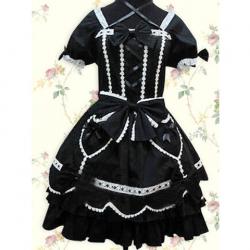 Amanda99 Black Bow Short Sleeves Lolita Dress