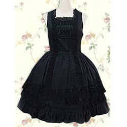 Amanda99 Black Lace Front Ties Sleeveless Lolita Dress