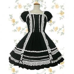 Amanda99 Black Short Sleeves Lace Cotton Lolita Dress