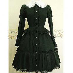 Amanda99 Black Long Sleeves Bottons Lace Cotton Lolita Dress
