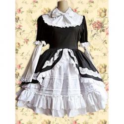 Amanda99 Black And White Bow Ruffles Lolita Dress