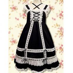 Amanda99 Black Sleeveless White Lace Lolita Dress
