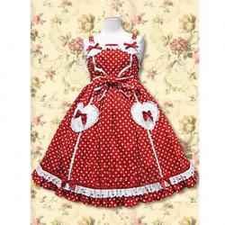 Amanda99 Red Sleeveless Lace Bow Applique Cotton Lolita Dress