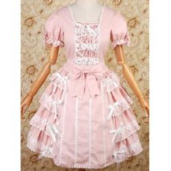 Amanda99 Pink Lace Ruffles Bow Cotton Lolita Dress
